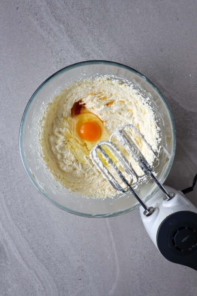 creamed sugar, eggs and added egg and vanila with electric mixer
