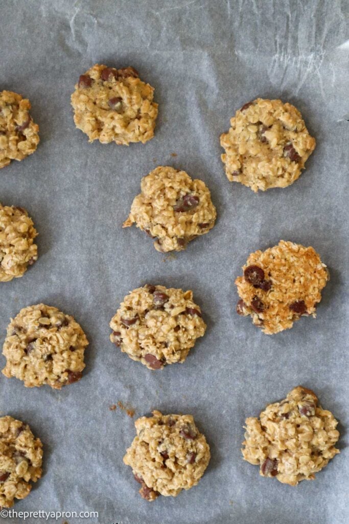 oatmeal chocolate chip cookies on parchment paper