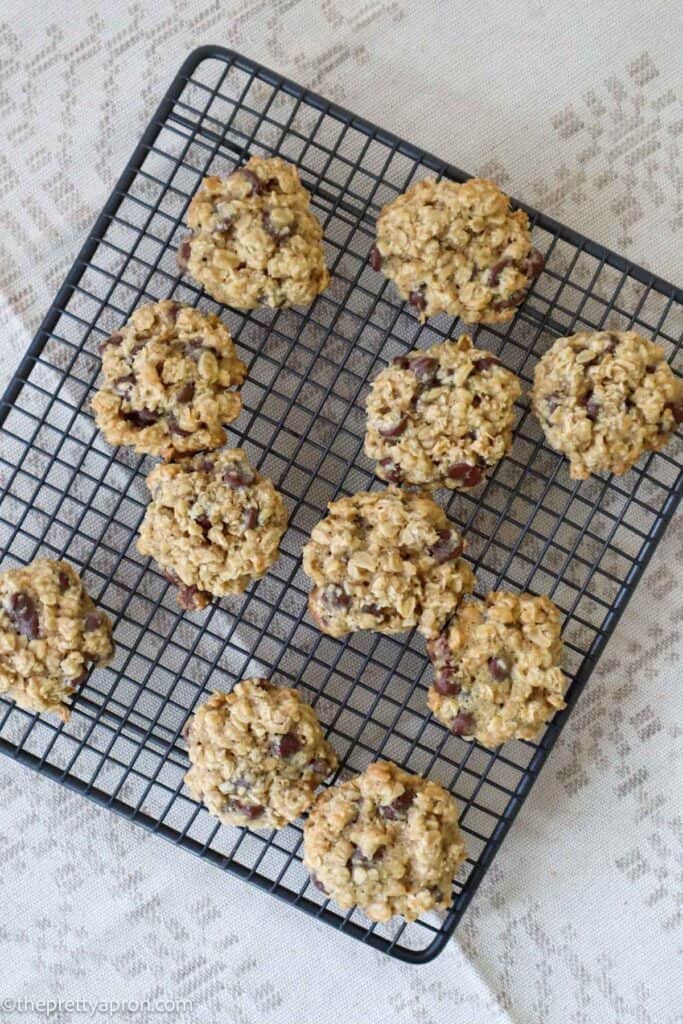 oatmeal chocolate chip cookies on rack