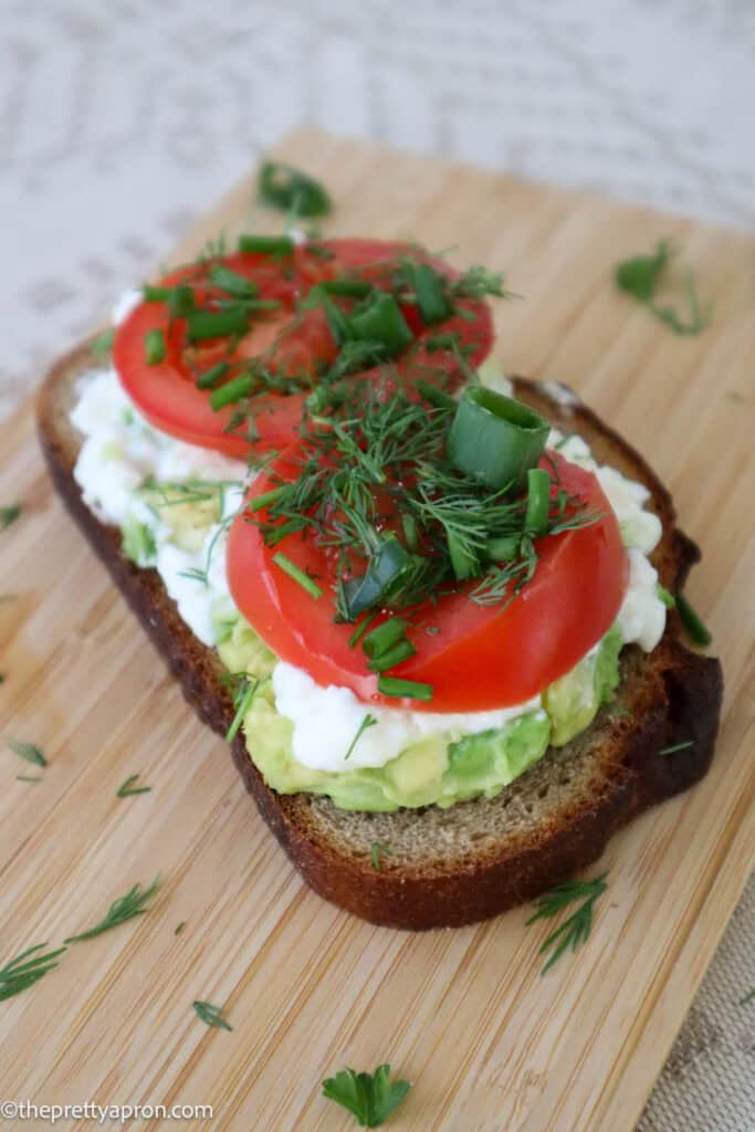tomato on top of cottage cheese avocado toast