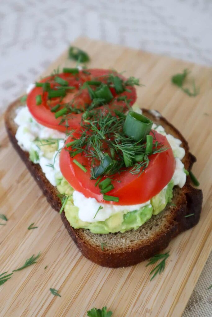 tomato on top of cottage cheese avocado toast