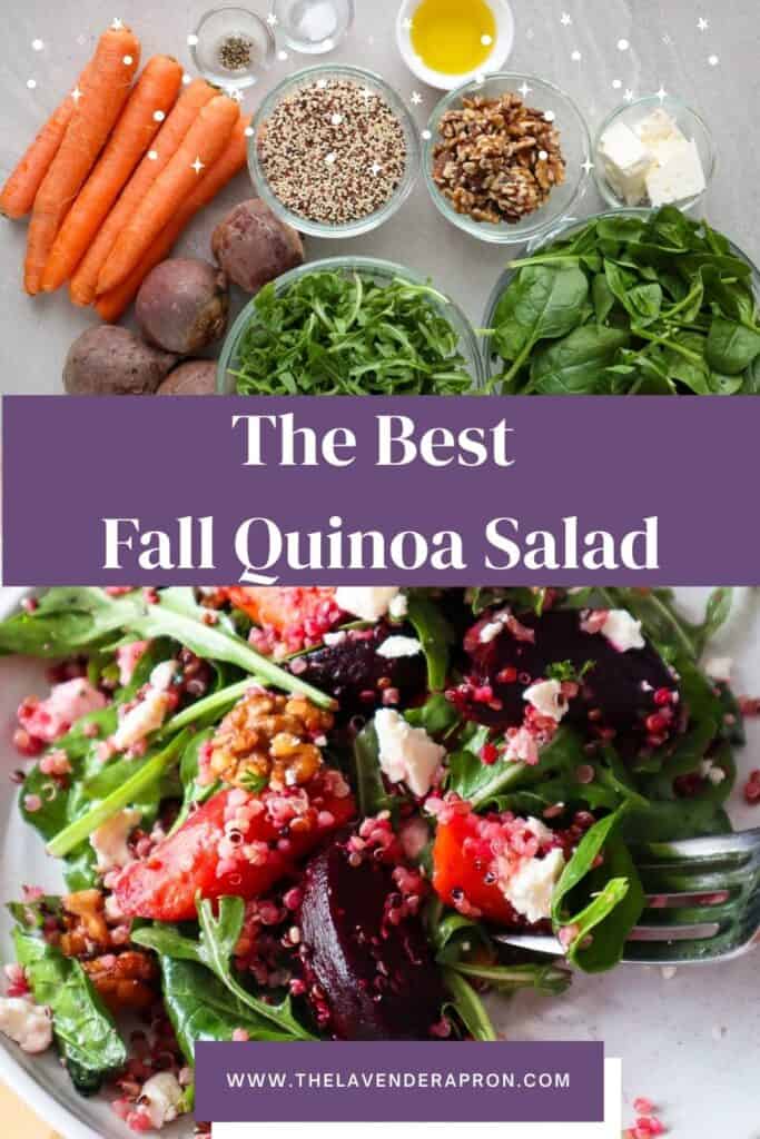 Image of fall quinoa salad ingredients on top and fall quinoa salad below.