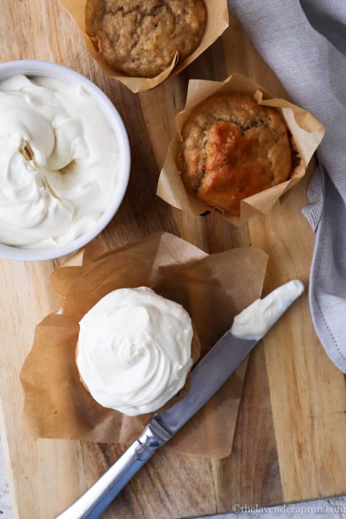 Cottage cheese frosting is light and airy and stays on the cupcake when frosted.
