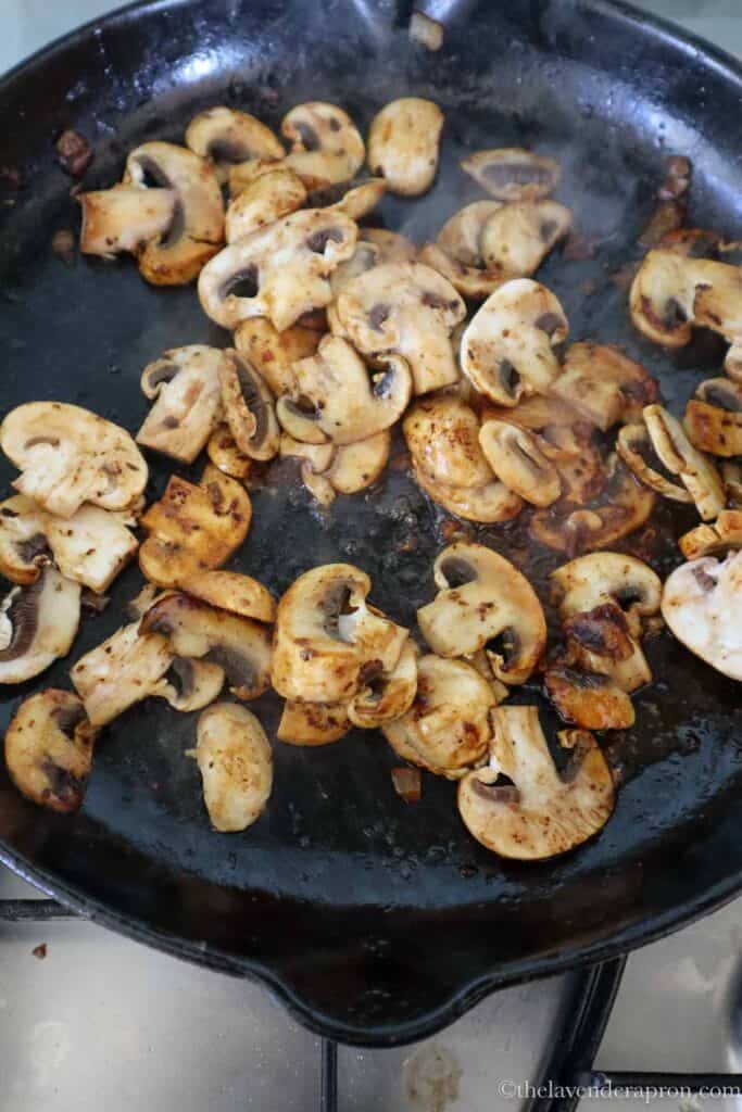 Sautéd mushrooms in the juices of the kotletes pan.