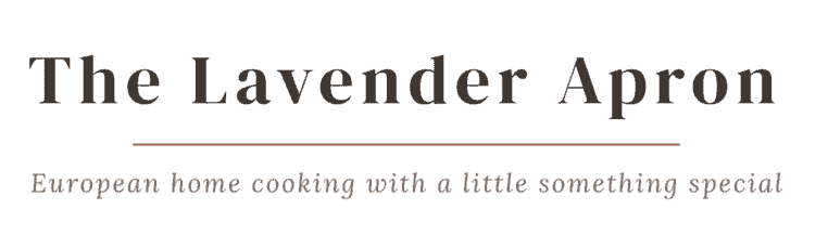 The Lavender Apron food blog with european home cook recipes logo.