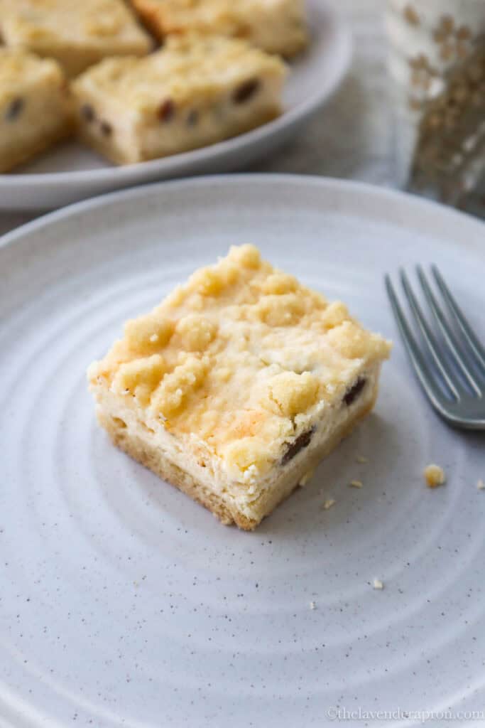 Slice of Latvian cottage cheese cake.