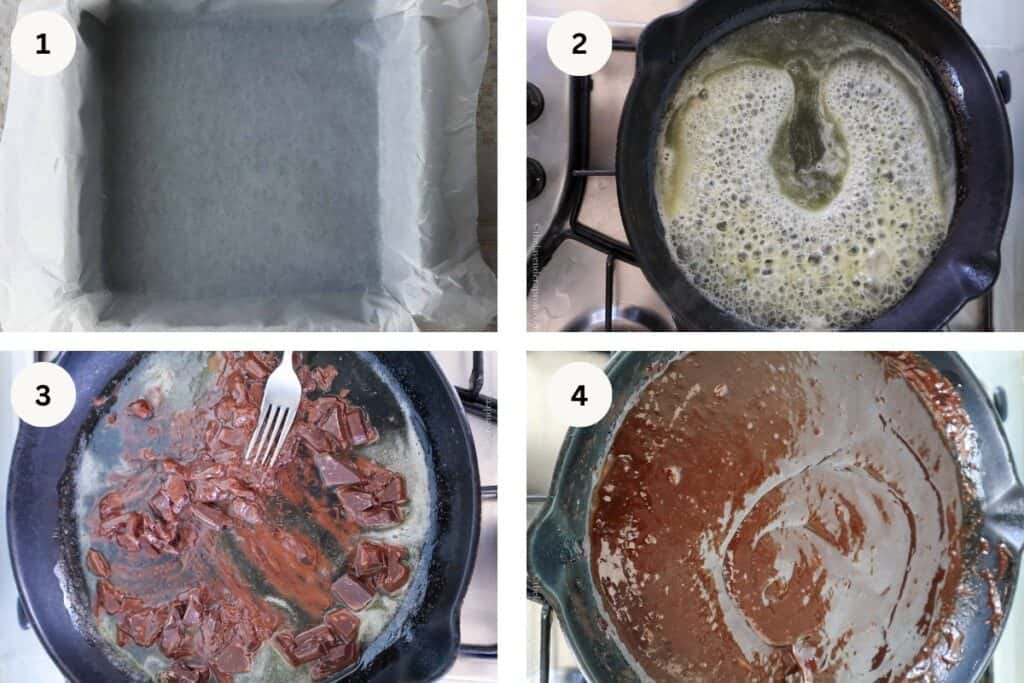 How to make chocolate brownies without cocoa powder steps 1-4.
