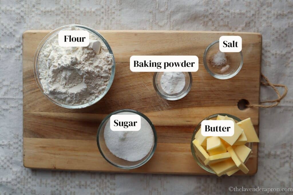 Ingredients to make the base for the cottage cheese cake.