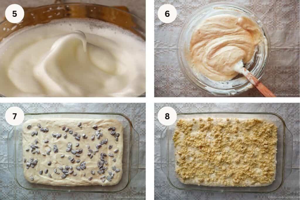 Whipping the egg whites and putting the cottage cheese cake (Latvian biezpienmaize) together.